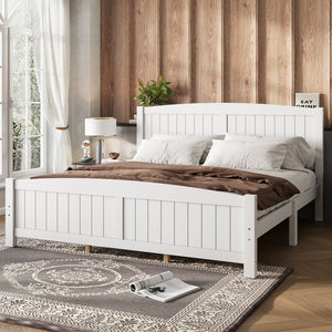 English Elm King Solid Wood Platform Bed with Slatted Support, Modern White Finish, No Box Spring Needed, Sturdy Design Light White W1580P374314