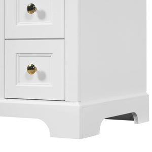 English Elm "24'' 24 Inch Glossy Freestanding Bathroom Vanity with Gold Hardware and Soft Close Storage White Pinewood N725P375495K