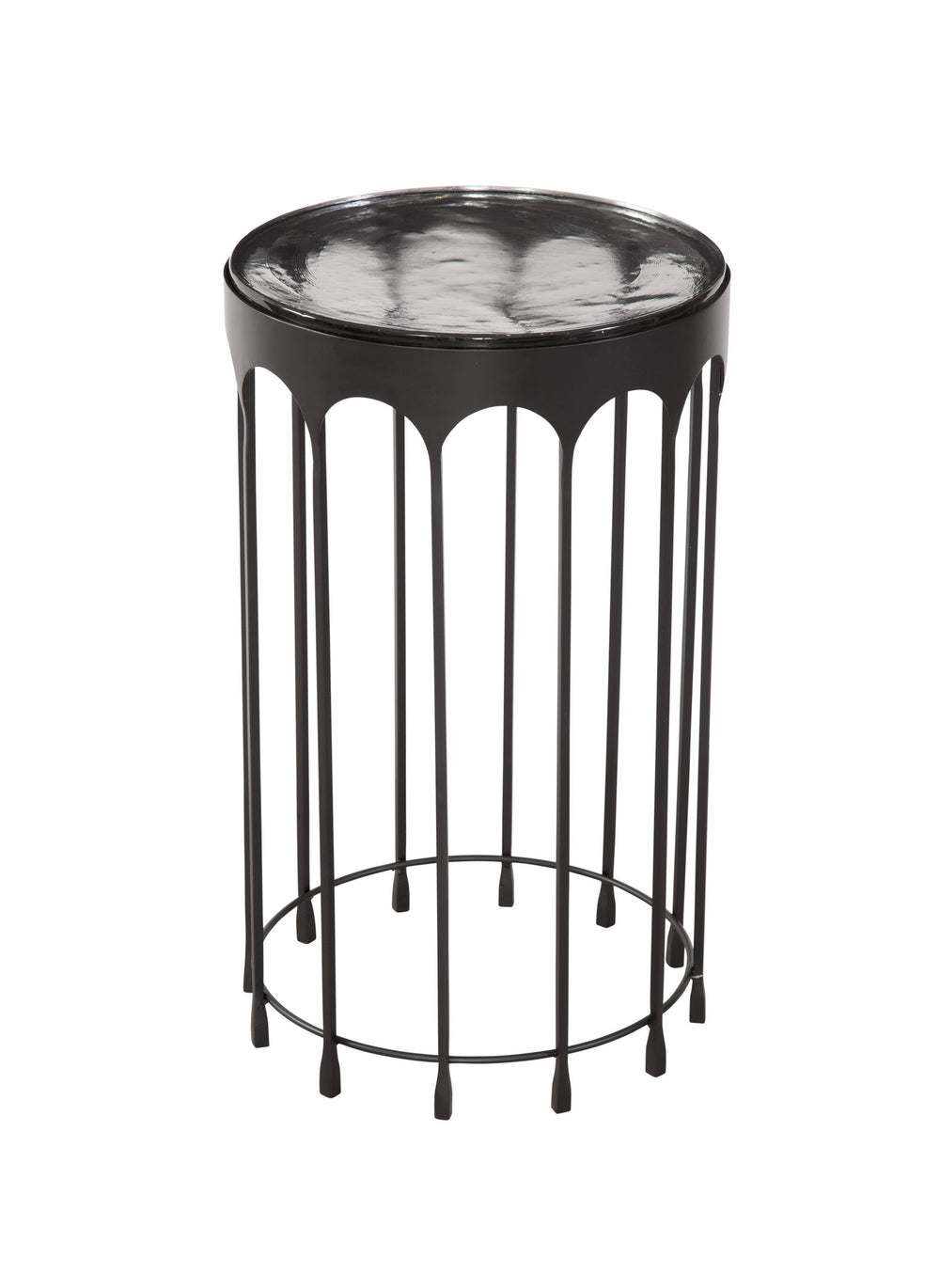 Basset Mirror Hartley Accent Table - Elegant Black Contemporary Design With Round Cast Glass Top & Iron Base Black Iron,Cast Glass 7089-lr-223