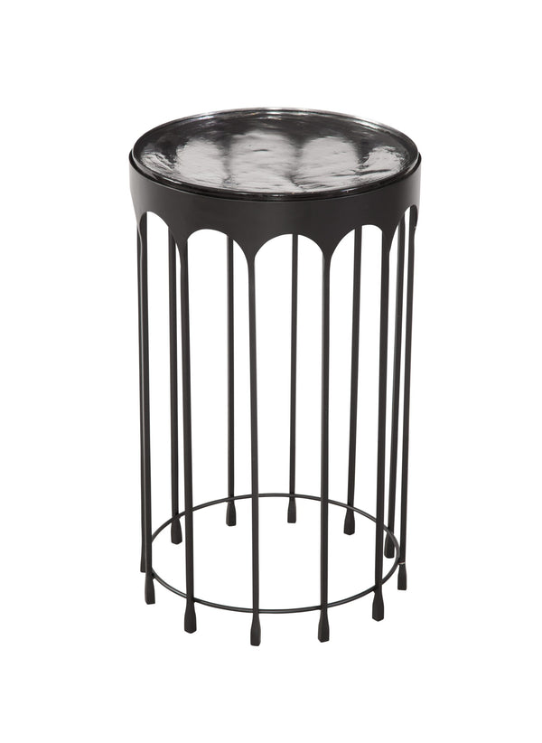 Basset Mirror Hartley Accent Table - Elegant Black Contemporary Design With Round Cast Glass Top & Iron Base Black Iron,Cast Glass 7089-lr-223