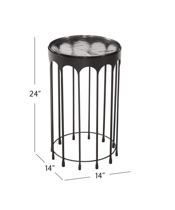 Basset Mirror Hartley Accent Table - Elegant Black Contemporary Design With Round Cast Glass Top & Iron Base Black Iron,Cast Glass 7089-lr-223