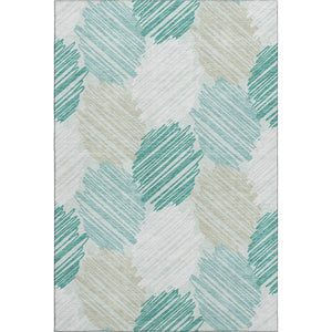 HomeRoots 8' Teal Ivory Gray Geometric Washable Round Rug - Durable, UV-Protected, Non-Slip for Family Spaces 708901