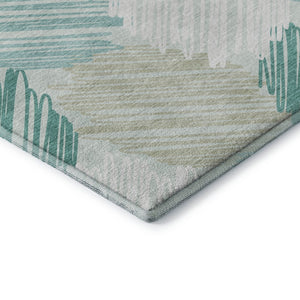 HomeRoots 8' Teal Ivory Gray Geometric Washable Round Rug - Durable, UV-Protected, Non-Slip for Family Spaces 708901