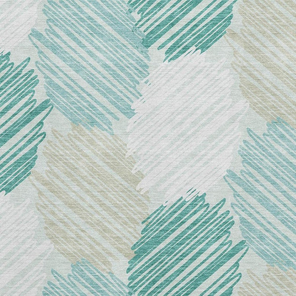 HomeRoots 8' Teal Ivory Gray Geometric Washable Round Rug - Durable, UV-Protected, Non-Slip for Family Spaces 708901