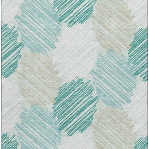 HomeRoots 8' Teal Ivory Gray Geometric Washable Round Rug - Durable, UV-Protected, Non-Slip for Family Spaces 708901