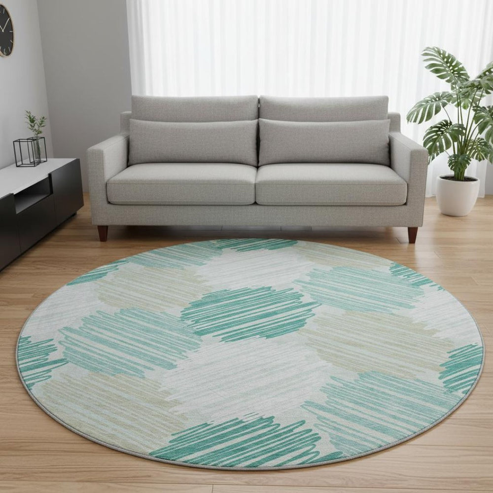 HomeRoots 8' X 10' Modern Geometric Washable Area Rug in Teal, Ivory & Gray - UV Protected, Stain-Resistant Design 708902