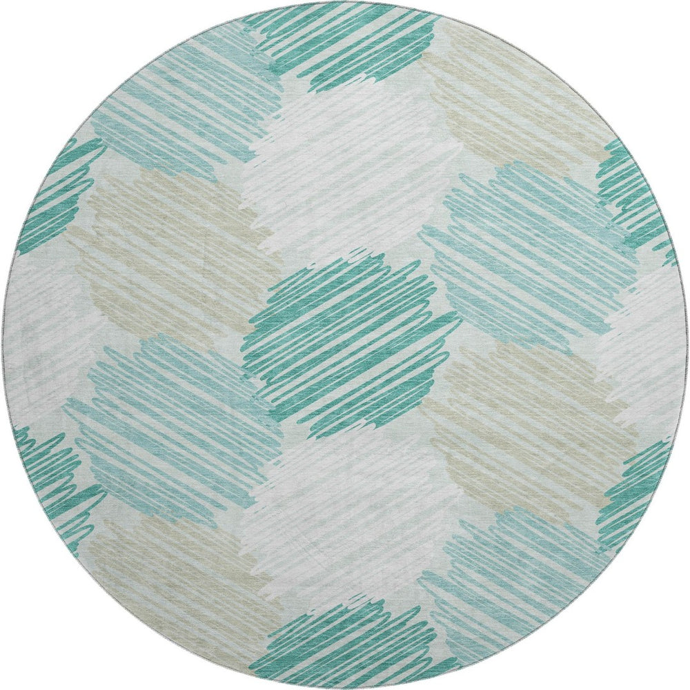 HomeRoots 8' X 10' Modern Geometric Washable Area Rug in Teal, Ivory & Gray - UV Protected, Stain-Resistant Design 708902