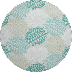 HomeRoots 8' X 10' Modern Geometric Washable Area Rug in Teal, Ivory & Gray - UV Protected, Stain-Resistant Design 708902