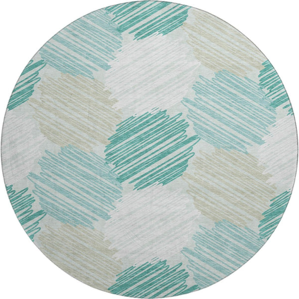 HomeRoots 8' X 10' Modern Geometric Washable Area Rug in Teal, Ivory & Gray - UV Protected, Stain-Resistant Design 708902