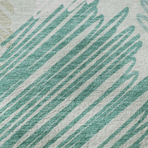HomeRoots 8' X 10' Modern Geometric Washable Area Rug in Teal, Ivory & Gray - UV Protected, Stain-Resistant Design 708902