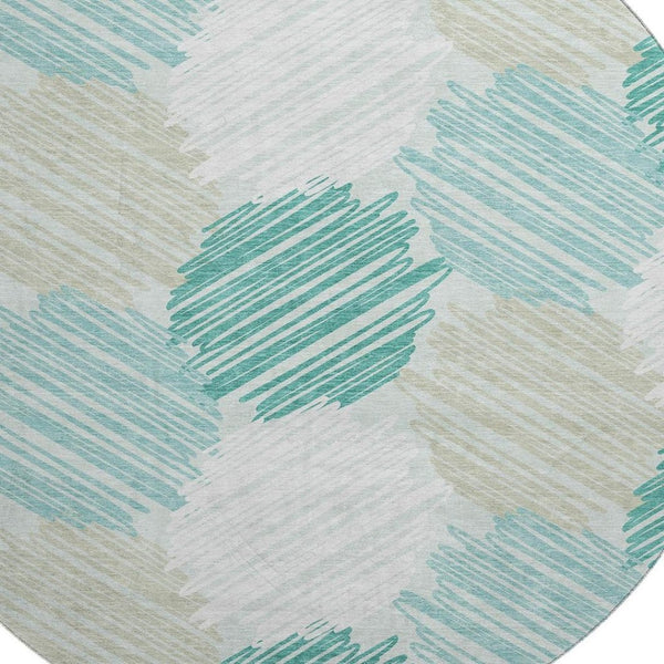 HomeRoots 8' X 10' Modern Geometric Washable Area Rug in Teal, Ivory & Gray - UV Protected, Stain-Resistant Design 708902