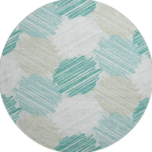 HomeRoots 8' X 10' Modern Geometric Washable Area Rug in Teal, Ivory & Gray - UV Protected, Stain-Resistant Design 708902