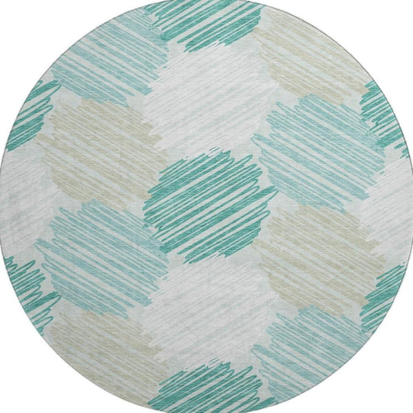 HomeRoots 8' X 10' Modern Geometric Washable Area Rug in Teal, Ivory & Gray - UV Protected, Stain-Resistant Design 708902