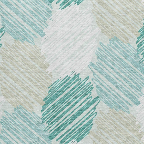 HomeRoots 9' X 12' Stylish Teal Ivory Gray Geometric Washable Area Rug with UV Protection for Busy Homes 708903