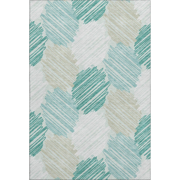 HomeRoots 10' X 14' Teal, Ivory & Gray Geometric Area Rug - Washable, UV-Protected for Modern Living Spaces 708904