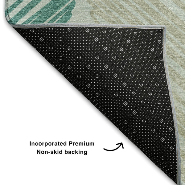 HomeRoots 10' X 14' Teal, Ivory & Gray Geometric Area Rug - Washable, UV-Protected for Modern Living Spaces 708904