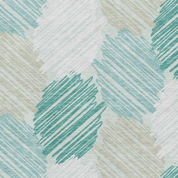 HomeRoots 10' X 14' Teal, Ivory & Gray Geometric Area Rug - Washable, UV-Protected for Modern Living Spaces 708904