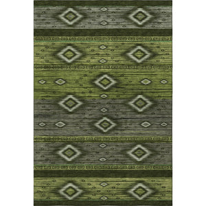 HomeRoots 5' X 8' Artichoke Green and Gray Tribal Washable Area Rug - Durable, Stain Resistant & UV Protected Design 708906