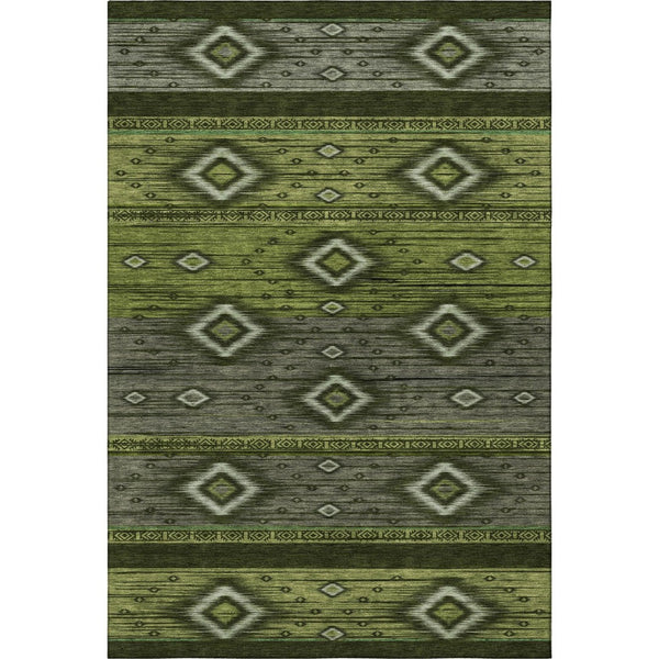 HomeRoots 5' X 8' Artichoke Green and Gray Tribal Washable Area Rug - Durable, Stain Resistant & UV Protected Design 708906
