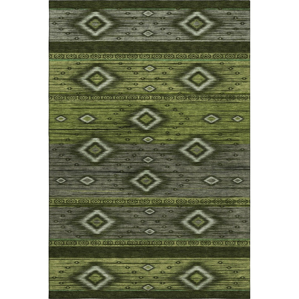 HomeRoots 8' Artichoke Green and Gray Tribal Washable Round Rug – Durable, UV-Protected, Soft & Stylish! 708907