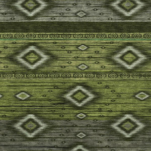 HomeRoots 8' Artichoke Green and Gray Tribal Washable Round Rug – Durable, UV-Protected, Soft & Stylish! 708907