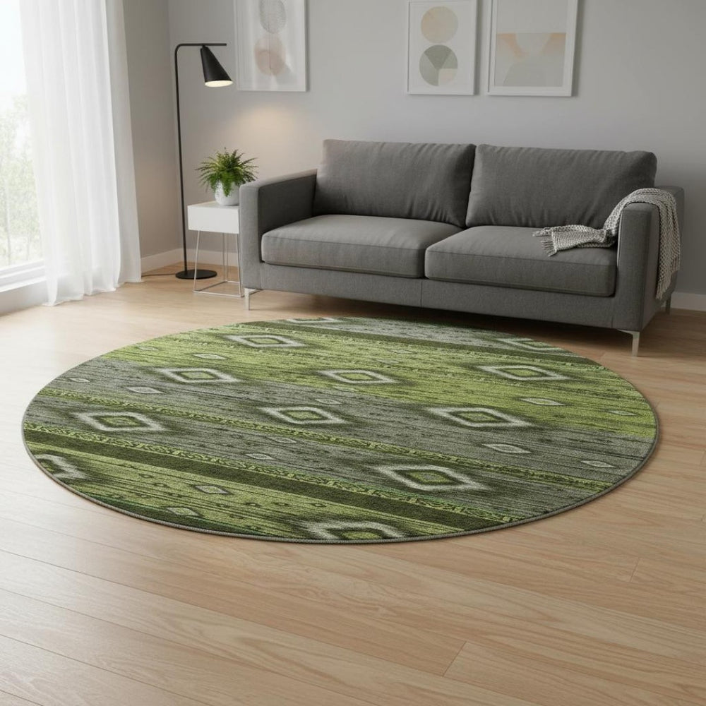 HomeRoots 8' X 10' Artichoke Green Tribal Washable Area Rug with UV Protection for Stylish, Easy Care Living 708908