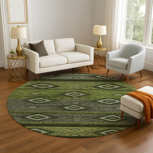 HomeRoots 8' X 10' Artichoke Green Tribal Washable Area Rug with UV Protection for Stylish, Easy Care Living 708908