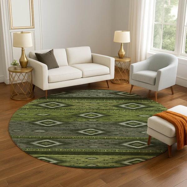 HomeRoots 8' X 10' Artichoke Green Tribal Washable Area Rug with UV Protection for Stylish, Easy Care Living 708908