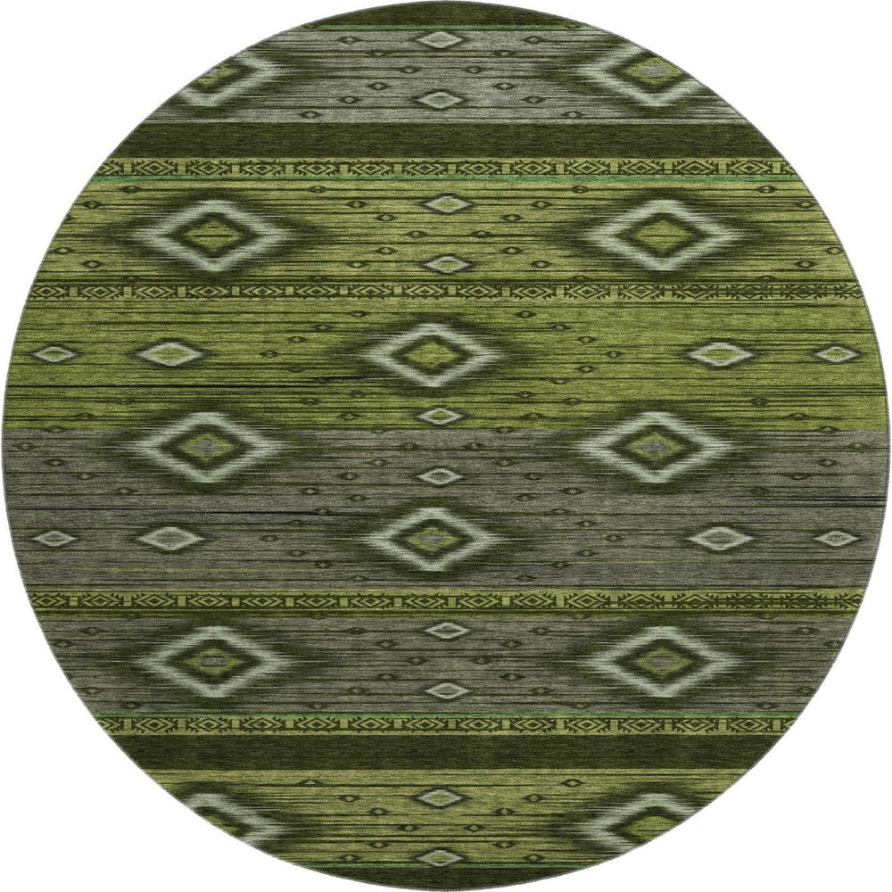 HomeRoots 8' X 10' Artichoke Green Tribal Washable Area Rug with UV Protection for Stylish, Easy Care Living 708908