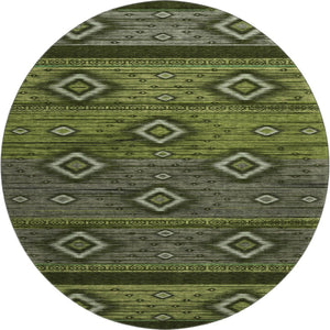 HomeRoots 8' X 10' Artichoke Green Tribal Washable Area Rug with UV Protection for Stylish, Easy Care Living 708908