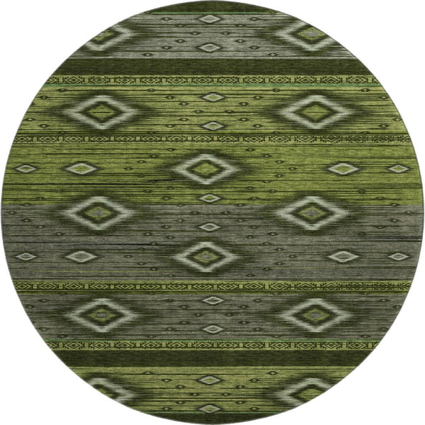 HomeRoots 8' X 10' Artichoke Green Tribal Washable Area Rug with UV Protection for Stylish, Easy Care Living 708908