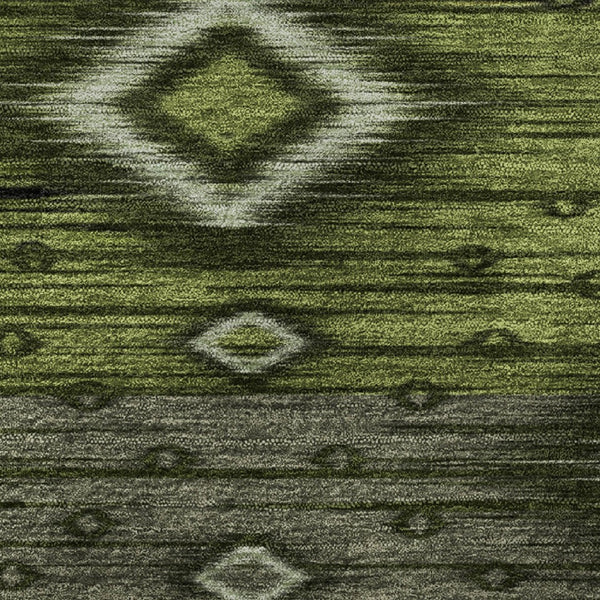 HomeRoots 8' X 10' Artichoke Green Tribal Washable Area Rug with UV Protection for Stylish, Easy Care Living 708908
