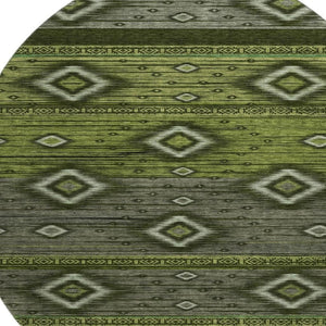 HomeRoots 8' X 10' Artichoke Green Tribal Washable Area Rug with UV Protection for Stylish, Easy Care Living 708908