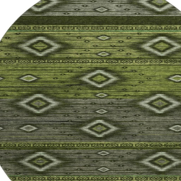 HomeRoots 8' X 10' Artichoke Green Tribal Washable Area Rug with UV Protection for Stylish, Easy Care Living 708908