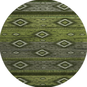 HomeRoots 8' X 10' Artichoke Green Tribal Washable Area Rug with UV Protection for Stylish, Easy Care Living 708908