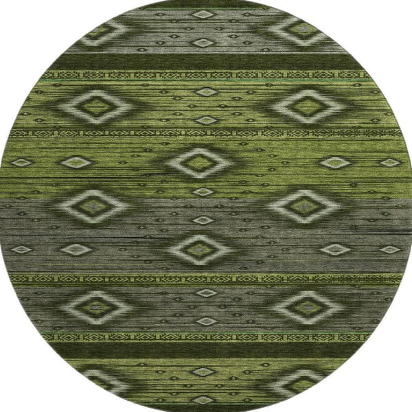 HomeRoots 8' X 10' Artichoke Green Tribal Washable Area Rug with UV Protection for Stylish, Easy Care Living 708908
