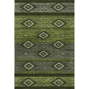 HomeRoots 10' x 14' Artichoke Green Tribal Washable Area Rug with UV Protection - Stylish, Durable & Pet-Friendly! 708910