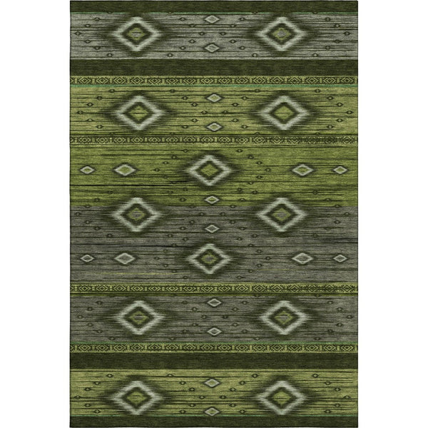 HomeRoots 10' x 14' Artichoke Green Tribal Washable Area Rug with UV Protection - Stylish, Durable & Pet-Friendly! 708910