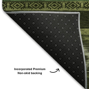HomeRoots 10' x 14' Artichoke Green Tribal Washable Area Rug with UV Protection - Stylish, Durable & Pet-Friendly! 708910