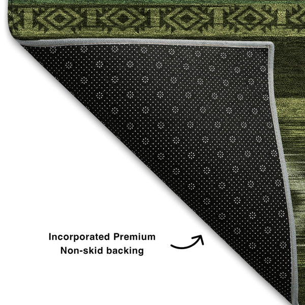 HomeRoots 10' x 14' Artichoke Green Tribal Washable Area Rug with UV Protection - Stylish, Durable & Pet-Friendly! 708910