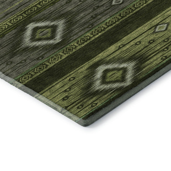 HomeRoots 10' x 14' Artichoke Green Tribal Washable Area Rug with UV Protection - Stylish, Durable & Pet-Friendly! 708910