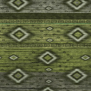 HomeRoots 10' x 14' Artichoke Green Tribal Washable Area Rug with UV Protection - Stylish, Durable & Pet-Friendly! 708910