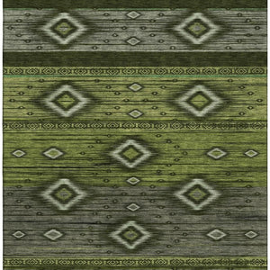 HomeRoots 10' x 14' Artichoke Green Tribal Washable Area Rug with UV Protection - Stylish, Durable & Pet-Friendly! 708910