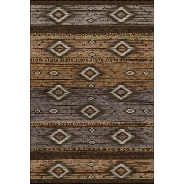 HomeRoots 5' X 8' Chocolate & Gray Tribal Area Rug - Stain-Resistant, UV Protected, Perfect for Busy Homes! 708912