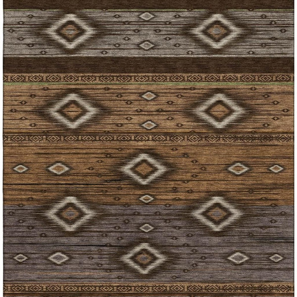 HomeRoots 5' X 8' Chocolate & Gray Tribal Area Rug - Stain-Resistant, UV Protected, Perfect for Busy Homes! 708912