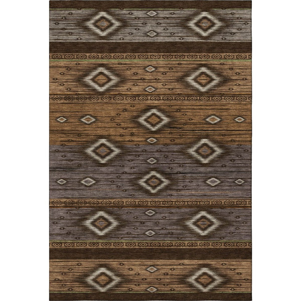 HomeRoots 8' Chocolate and Gray Tribal Washable Round Rug – UV-Protected, Stain-Resistant for Family Spaces 708913