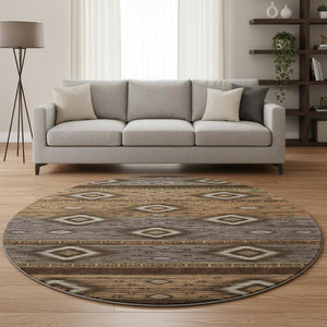 HomeRoots 8' X 10' Chocolate and Gray Tribal Area Rug - Washable, UV-Protected, Ideal for High-Traffic Spaces 708914