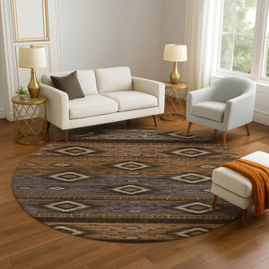 HomeRoots 8' X 10' Chocolate and Gray Tribal Area Rug - Washable, UV-Protected, Ideal for High-Traffic Spaces 708914