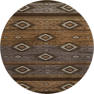 HomeRoots 8' X 10' Chocolate and Gray Tribal Area Rug - Washable, UV-Protected, Ideal for High-Traffic Spaces 708914
