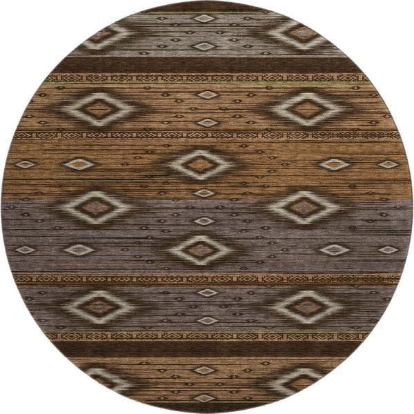 HomeRoots 8' X 10' Chocolate and Gray Tribal Area Rug - Washable, UV-Protected, Ideal for High-Traffic Spaces 708914